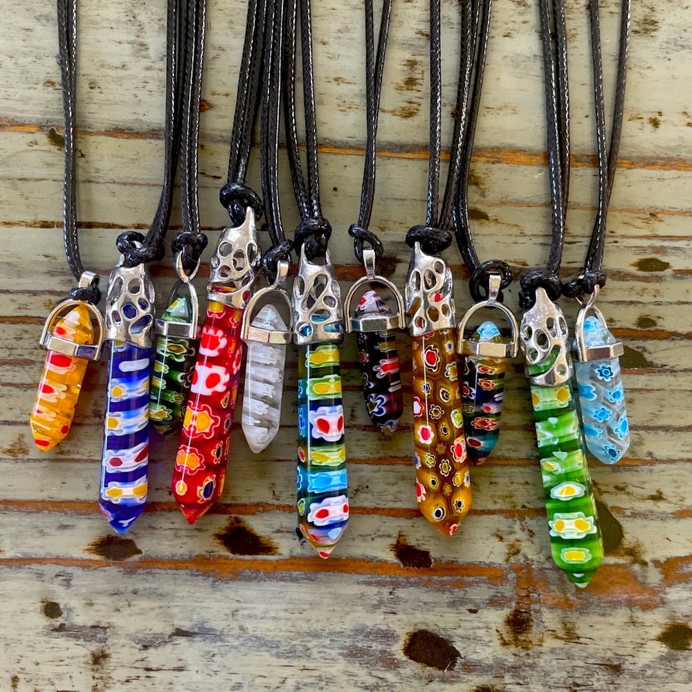 Black Corded Millefiori Murano Glass Choker Necklaces